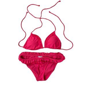{American Eagle} Hot Pink Ruffle Bikini - Small Top, Medium Bottoms
